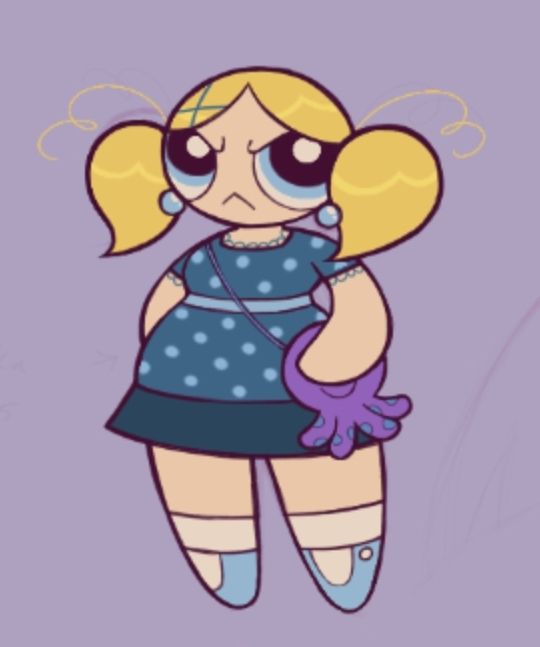 fanart of teen bubbles from the powerpuff girls. she has an angry expression, as if she's about to fight someone