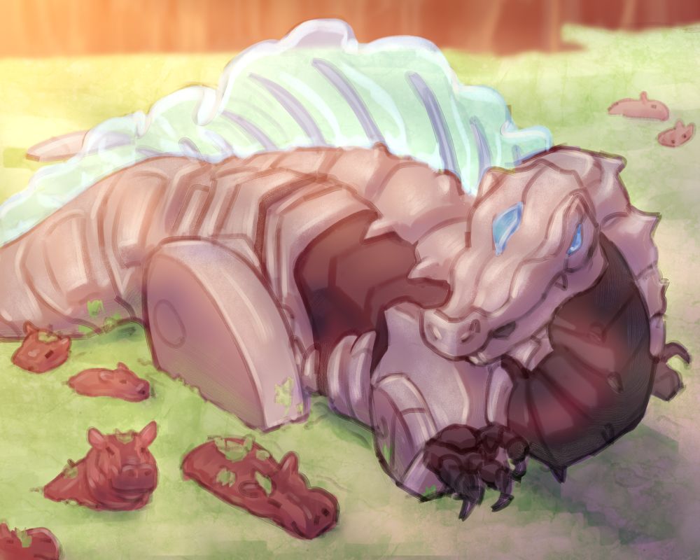 Stickypepper oc, Silver Spine, enjoying a calm evening with some hyps