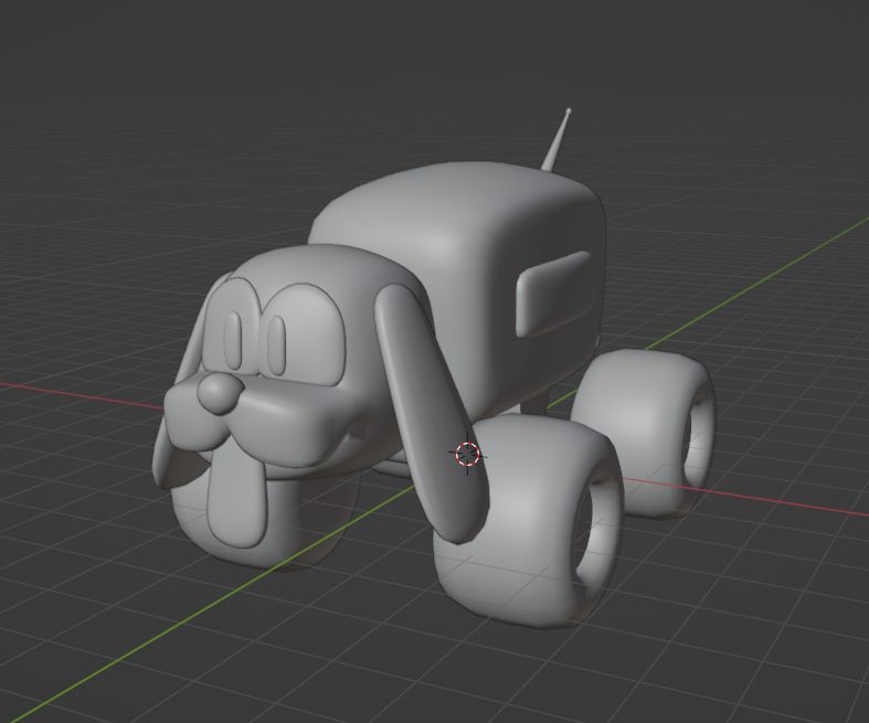 an untextured model of puppy truck looking much more like a puppy