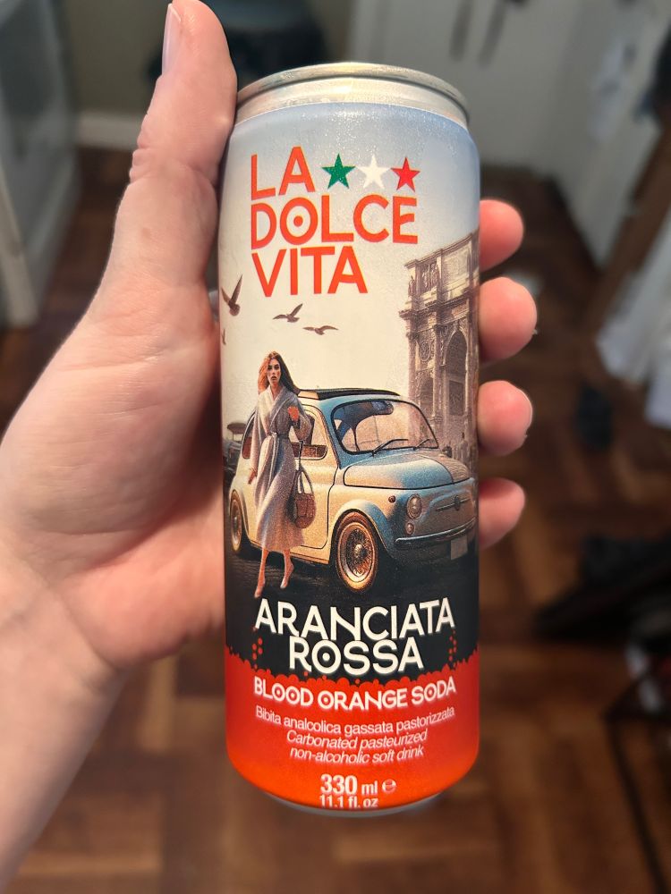 A can of La Dolce Vita blood orange soda