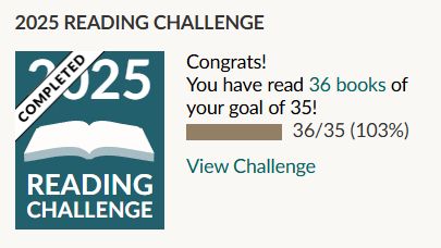 36/35 read. Reading challenge currently completed. 