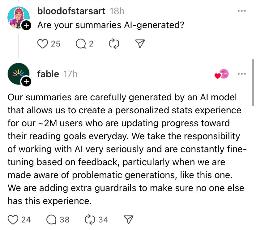 Screenshot of Fable post on Threads.
