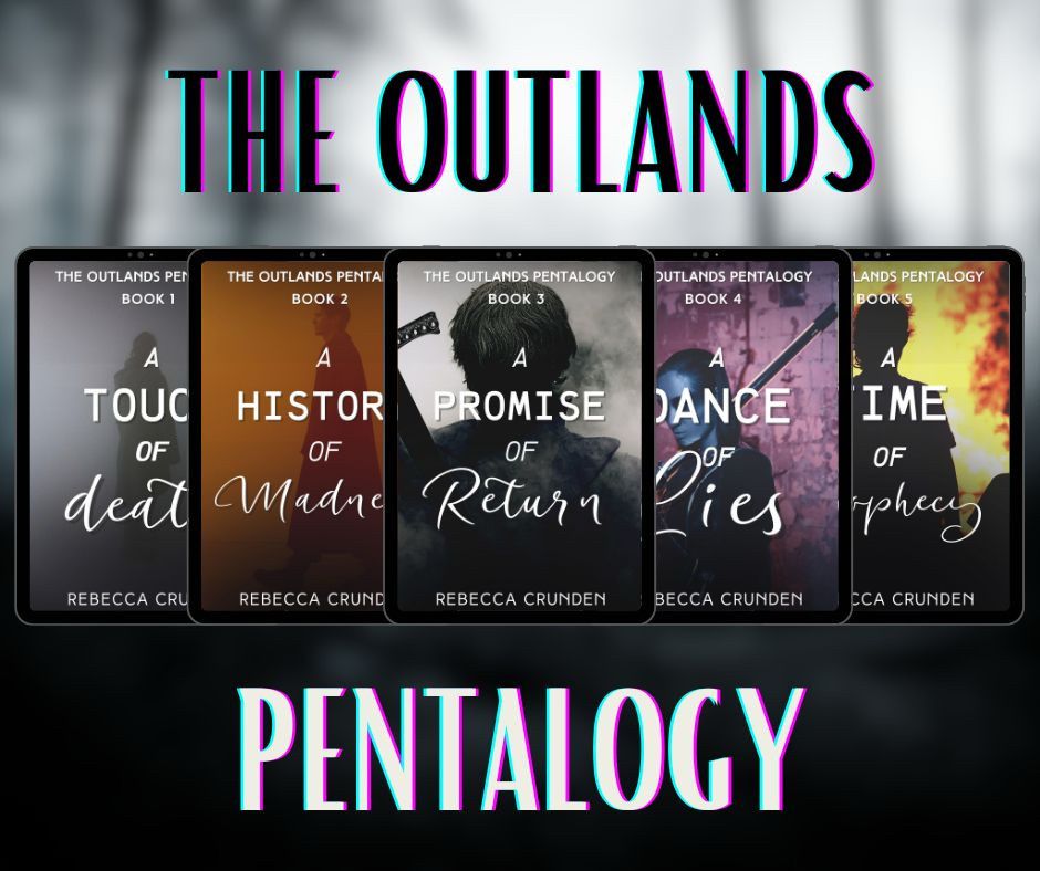 the outlands pentalogy showing all five books in the series with a blurred forest background. 