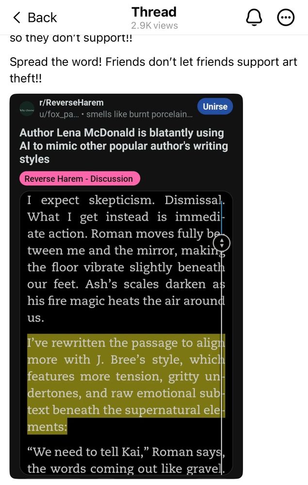 Author Lena McDonald is blatantly using AI to mimic other popular author’s writing styles 