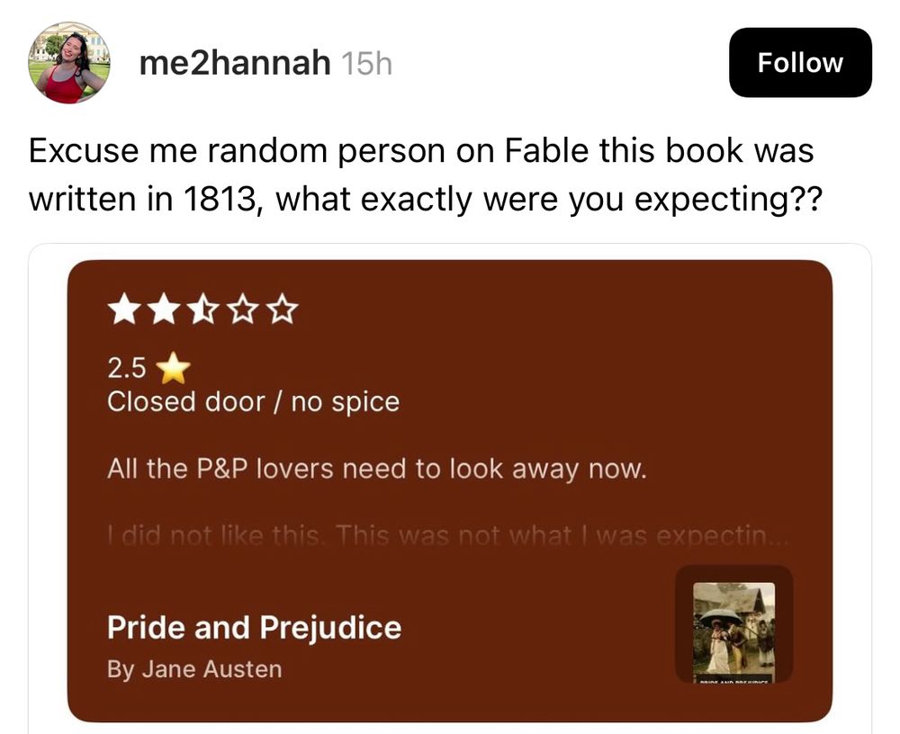 Excuse me random person on Fable this book was written in 1813, what exactly were you expecting??