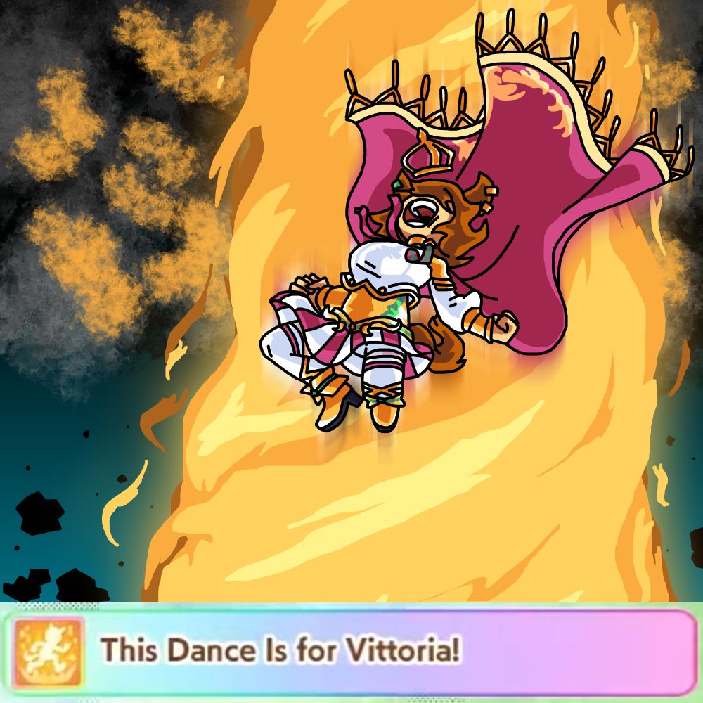 T.M. Opera O doing her (assumedly) iconic super charge ultimate with a huge pillar of light bursting from the earth, rubble rising from her power, casting light onto the clouds themselves