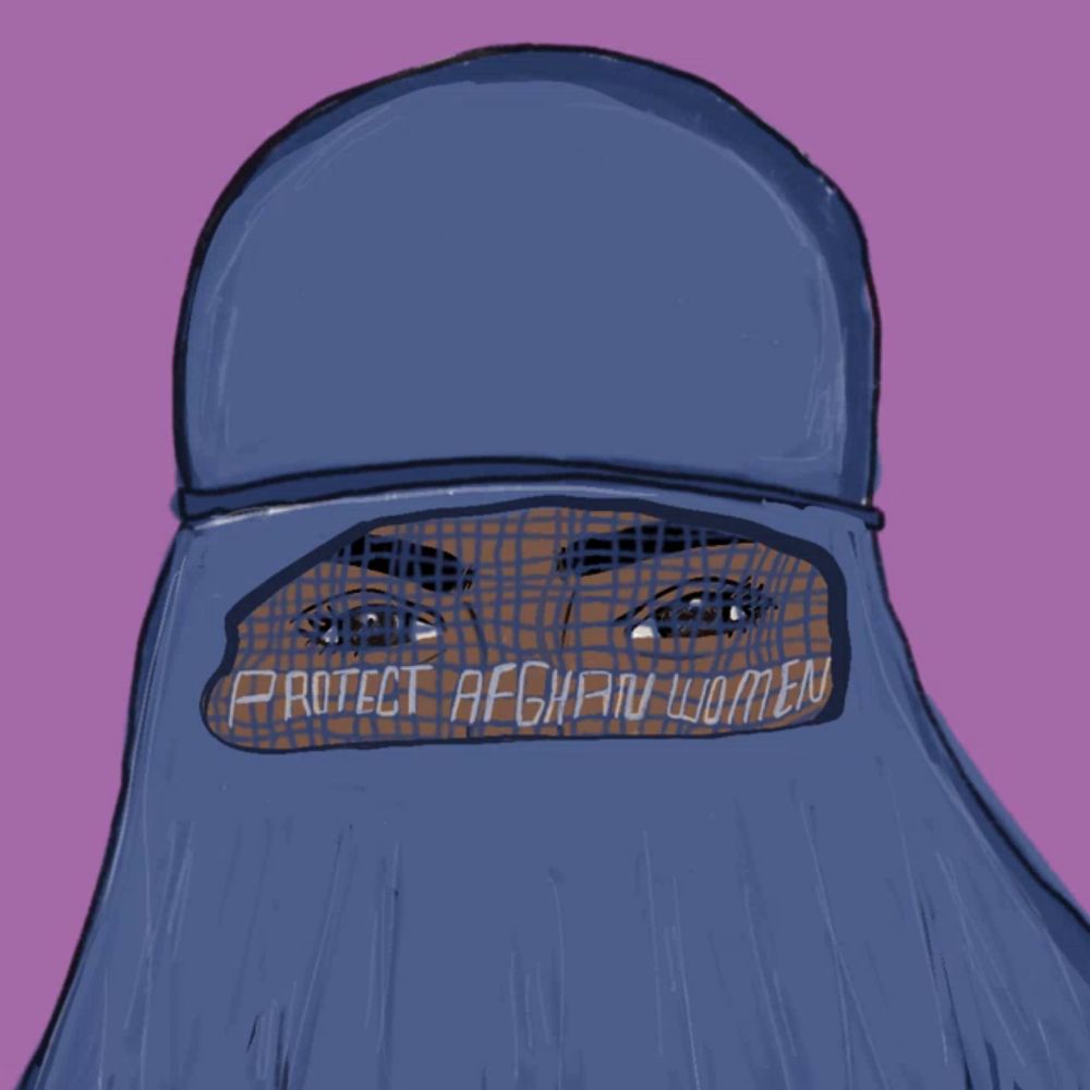 a drawing of a woman wearing a veil that says protect afghan women on it