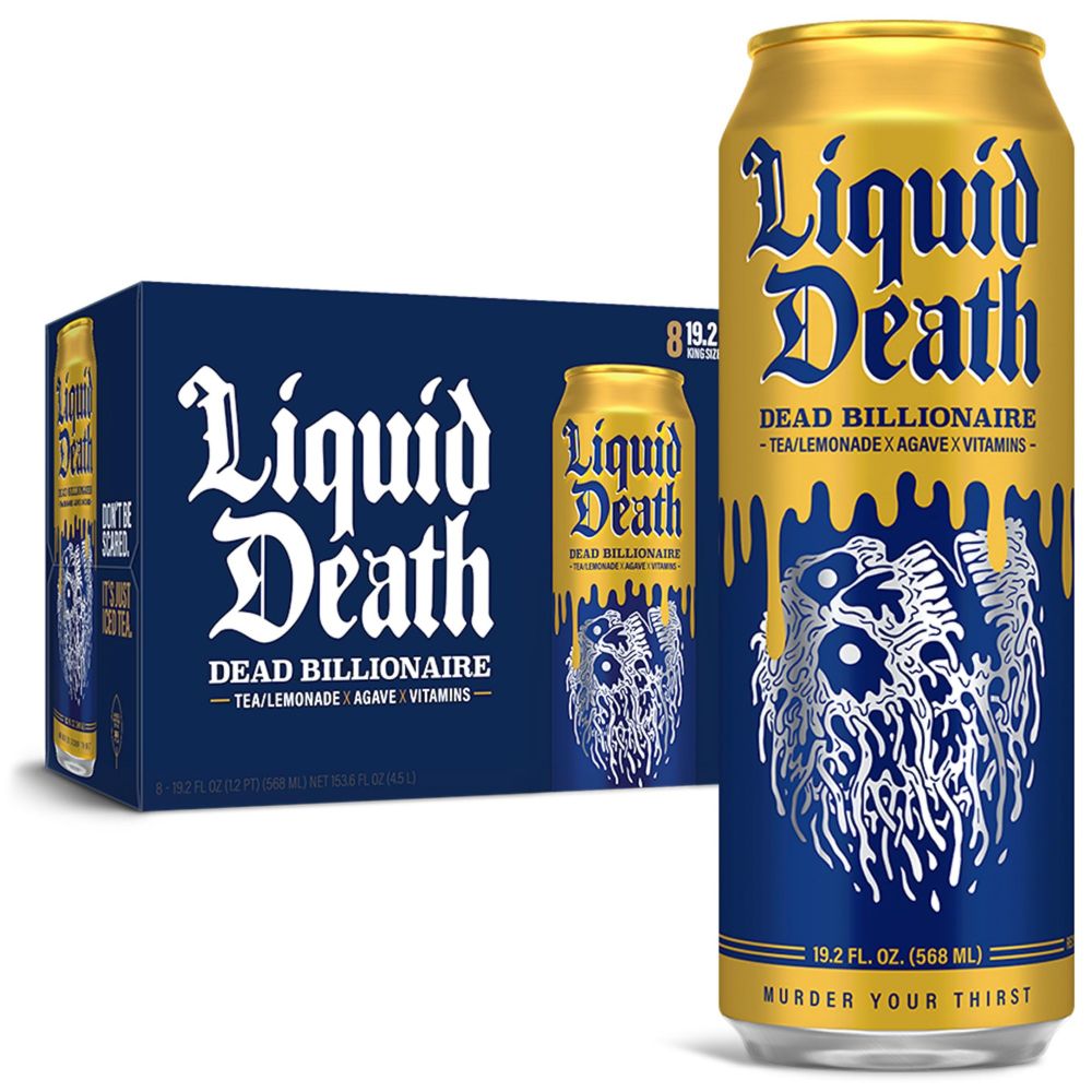 Cans of Liquid Death's Dead Billionaire drink