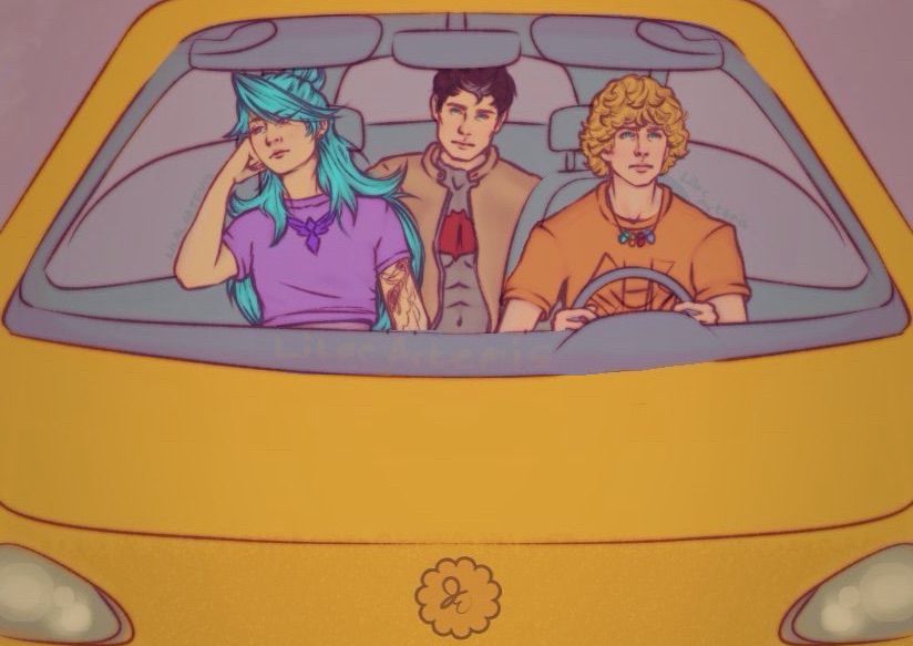 Q!Jaiden En un carro con Percy Jackson y Jason Todd.