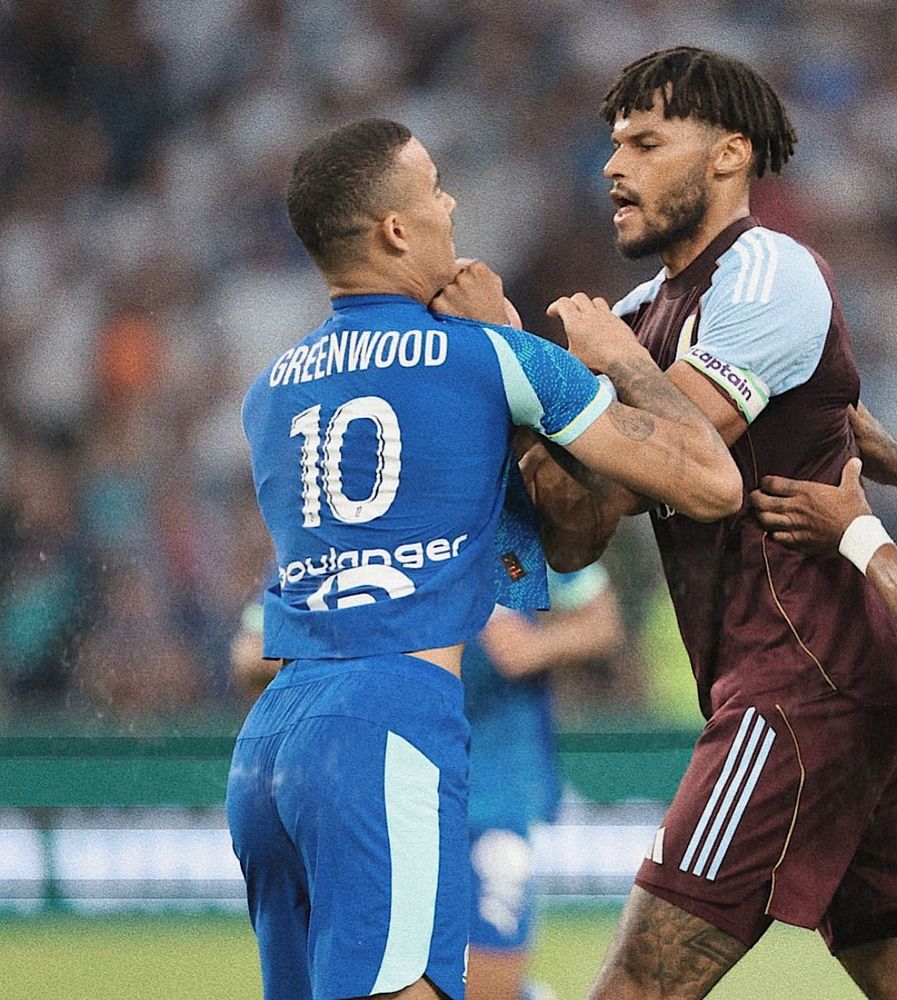 Tyrone Mings squaring up to Mason Greenwood