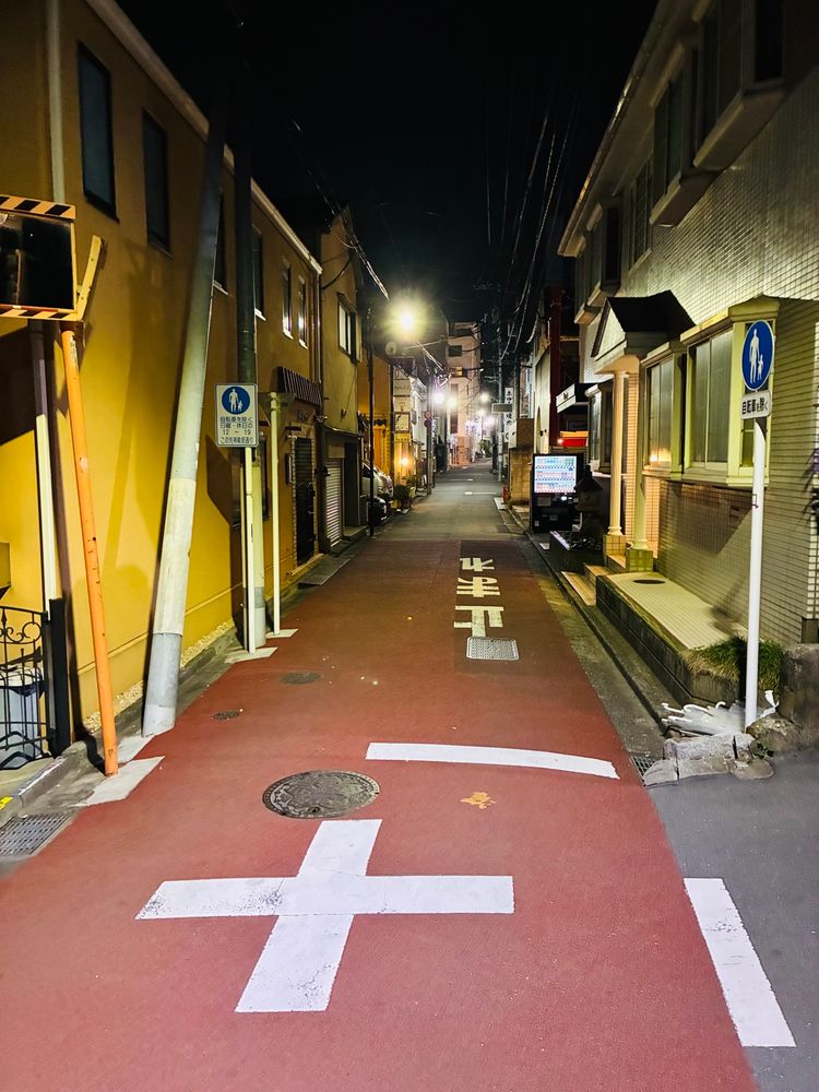 A narrow street in a predawn Kagurazaka.