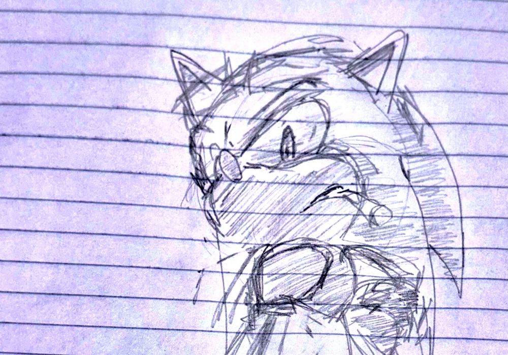 Sonic looking down at the viewer while smoking