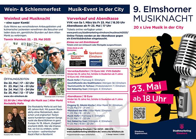 Veranstaltungsankündigung für die 9. Elmshorner Musiknacht