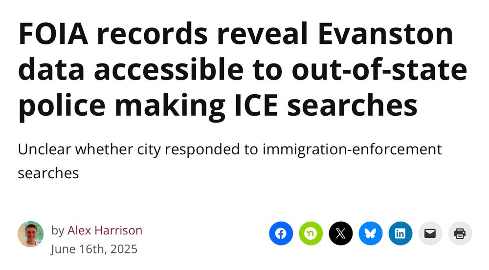 FOIA records reveal Evanston data accessible to out-of-state police making ICE searches Unclear whether city responded to immigration-enforcement searches by Alex Harrison June 16th, 2025