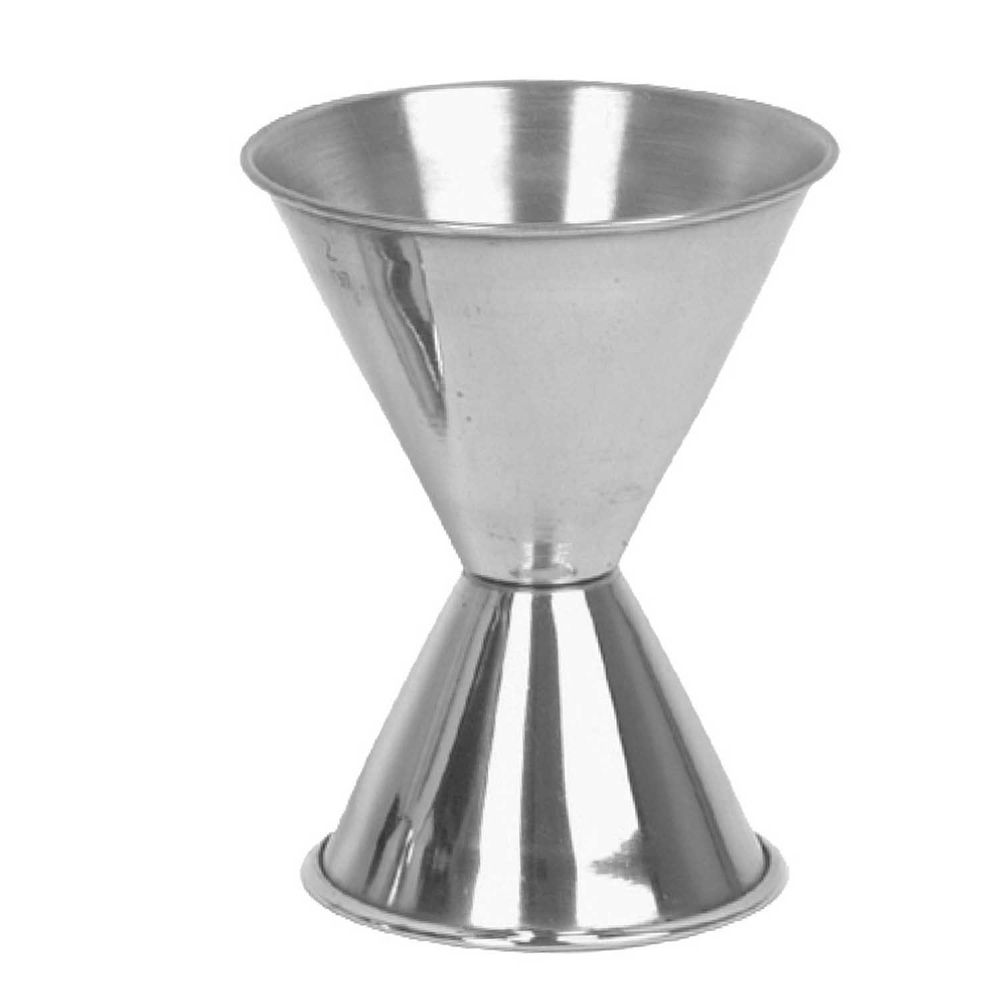 A jigger - two stainless steel cones of different sizes, joined around where the points would be, used to measure liquids for mixed drinks. Add some trim at the top and a skirt at the bottom, and this would be a miniature of the wedding dress from the quoted post