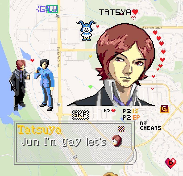 pixel art of tatsuya suou and jun kurosu on wplace