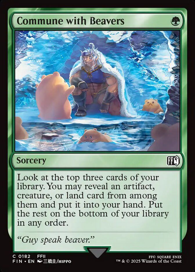 Magic the Gathering card, Commune with Beavers, which depicts Guy from FFII speaking with beavers as he does in the game.