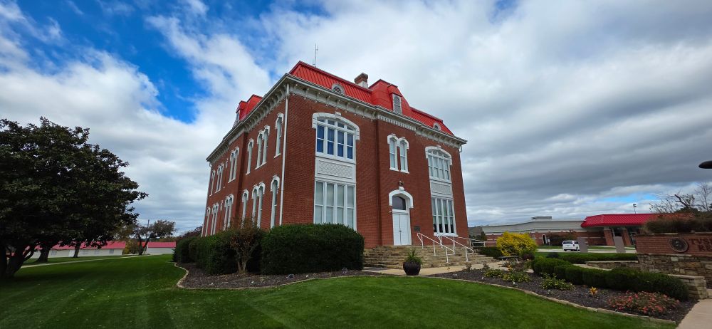 The Choctaw Capitol Museum in Tuskahoma, Oklahoma: a red-roofed brick building dating to 1884.