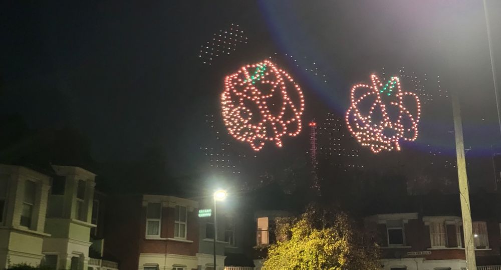 Drone lights pumpkins 