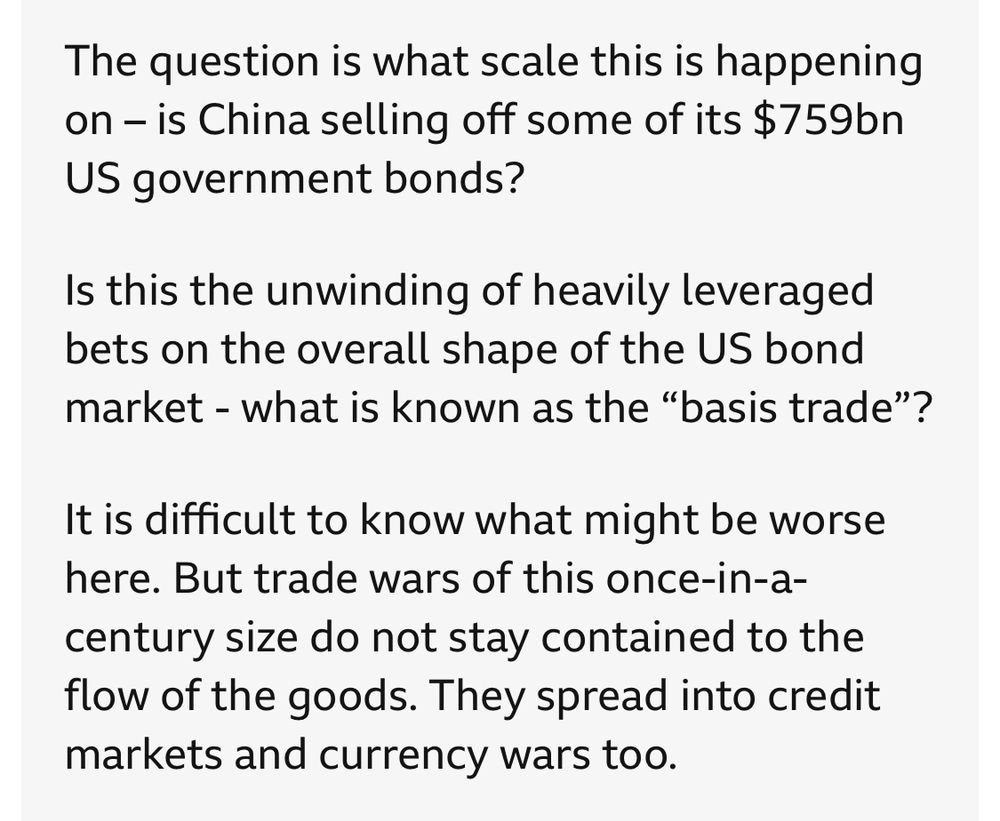 Excerpt from BBC report by Faisal Islam on sell off of US government bonds