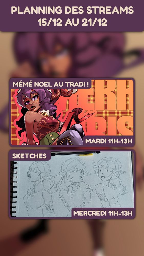 PLANNING DES STREAMS DE LA SEMAINE!!

- Mardi de 11h à 13h : Mémé de Noël (suite & fin)
- Mercredi de 11h à 13h : Sketches au tradi

Liens :
- Twitch : https://www.twitch.tv/louisgrievesart
- YouTube : https://www.youtube.com/@louisgrievesart/streams

Bon semaine!
Zoubis 😘