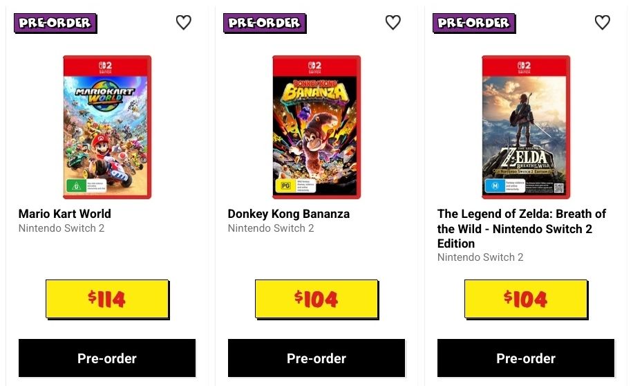 mario kart $114, zelda botw $104