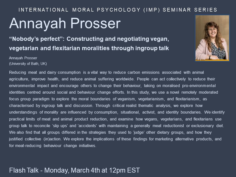 Reducing meat and dairy consumption is a vital way to reduce carbon emissions associated with animal agriculture, improve health, and reduce animal suffering worldwide. People can act collectively to reduce their environmental impact and encourage others to change their behaviour, taking on moralised pro-environmental identities centred around social and behaviour change efforts. In this study, we use a novel remotely moderated focus group paradigm to explore the moral boundaries of veganism, vegetarianism, and flexitarianism, as characterised by ingroup talk and discussion. Through critical realist thematic analysis, we explore how understandings of morality are influenced by consumption, situational, activist, and identity boundaries. We identify practical limits of meat and animal product reduction, and examine how vegans, vegetarians, and flexitarians use group talk to reconcile ‘slip ups’ and ‘accidents’ with maintaining a generally meat reductionist or exclusionary diet. We also