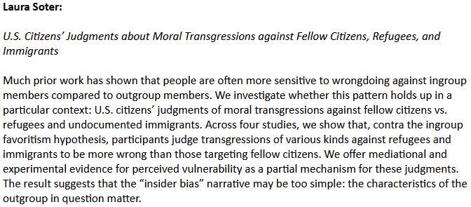 Much prior work has shown that people are often more sensitive to wrongdoing against ingroup members compared to outgroup members. We investigate whether this pattern holds up in a particular context: U.S. citizens’ judgments of moral transgressions against fellow citizens vs. refugees and undocumented immigrants. Across four studies, we show that, contra the ingroup favoritism hypothesis, participants judge transgressions of various kinds against refugees and immigrants to be more wrong than those targeting fellow citizens. We offer mediational and experimental evidence for perceived vulnerability as a partial mechanism for these judgments. The result suggests that the “insider bias” narrative may be too simple: the characteristics of the outgroup in question matter.