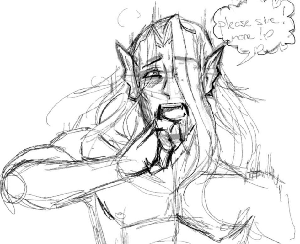 A flustered Armaros begging for more from his sire (Rahab)