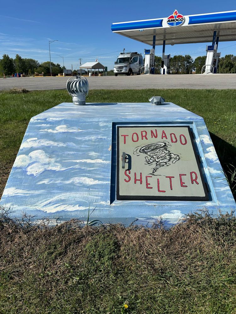 A tornado shelter at a gas station!