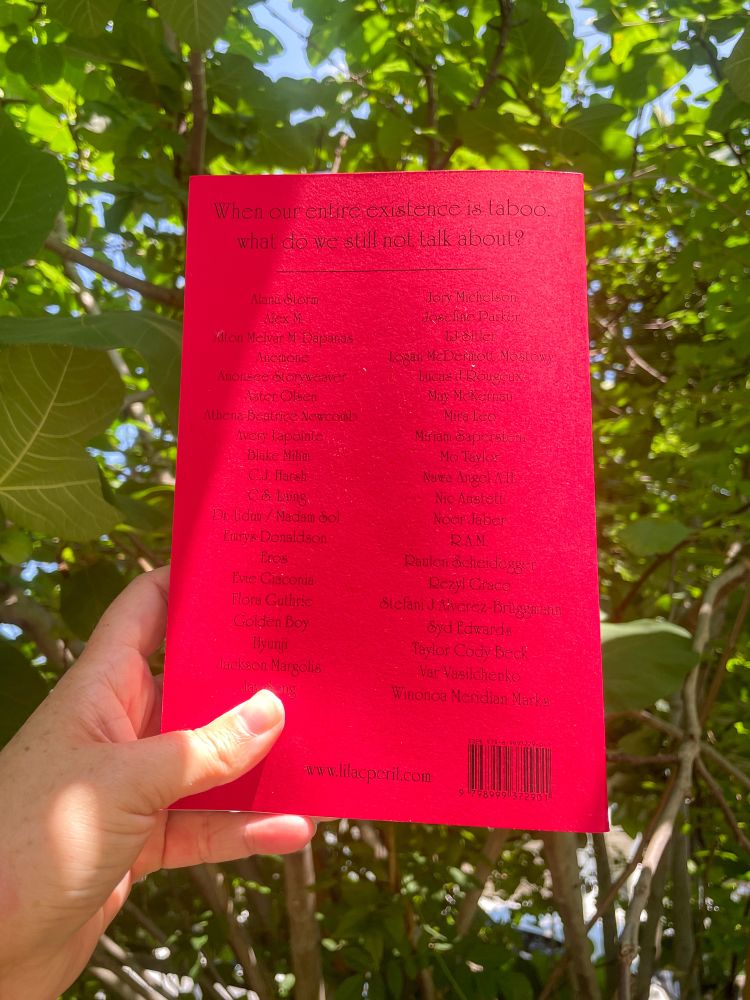 A long list of contributors on the back of a red book