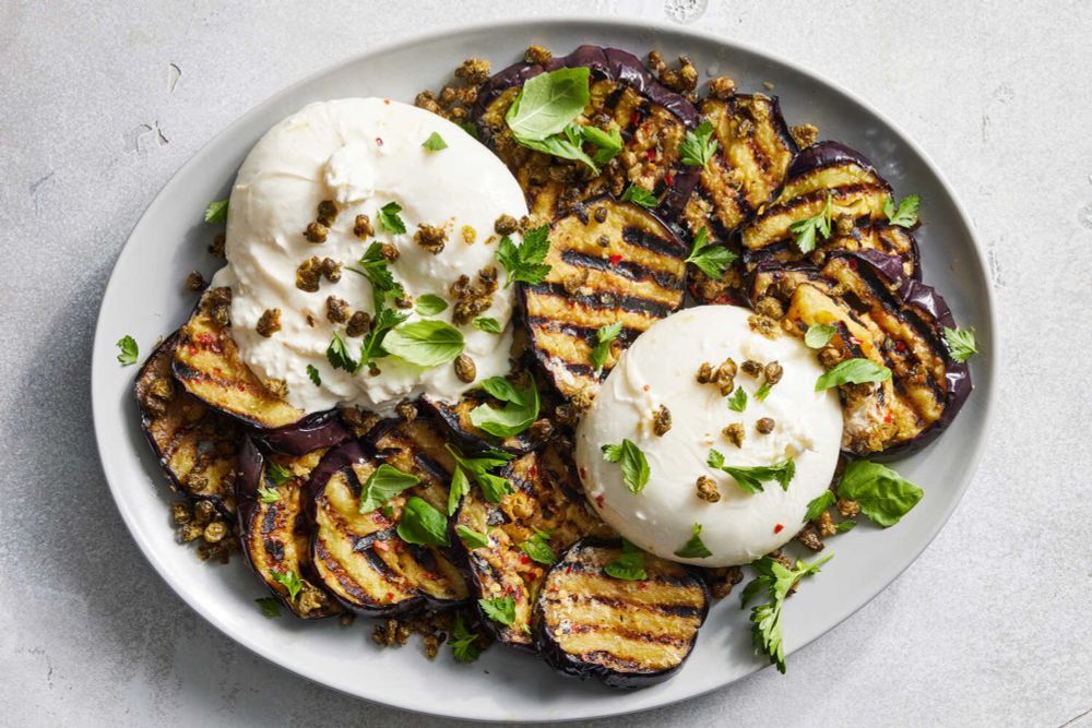 Charred Eggplant With Burrata and Fried Capers Recipe