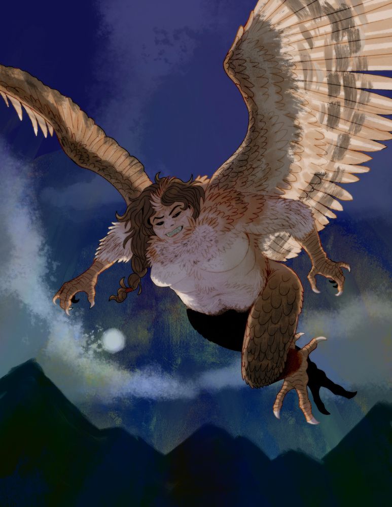Owl siren version of @mandothecomando91.bsky.social's OC