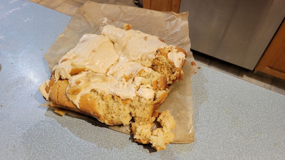 A less-than-perfect looking maple cake that was made for a family birthday. It looks a little unpolished it is still very yummy.