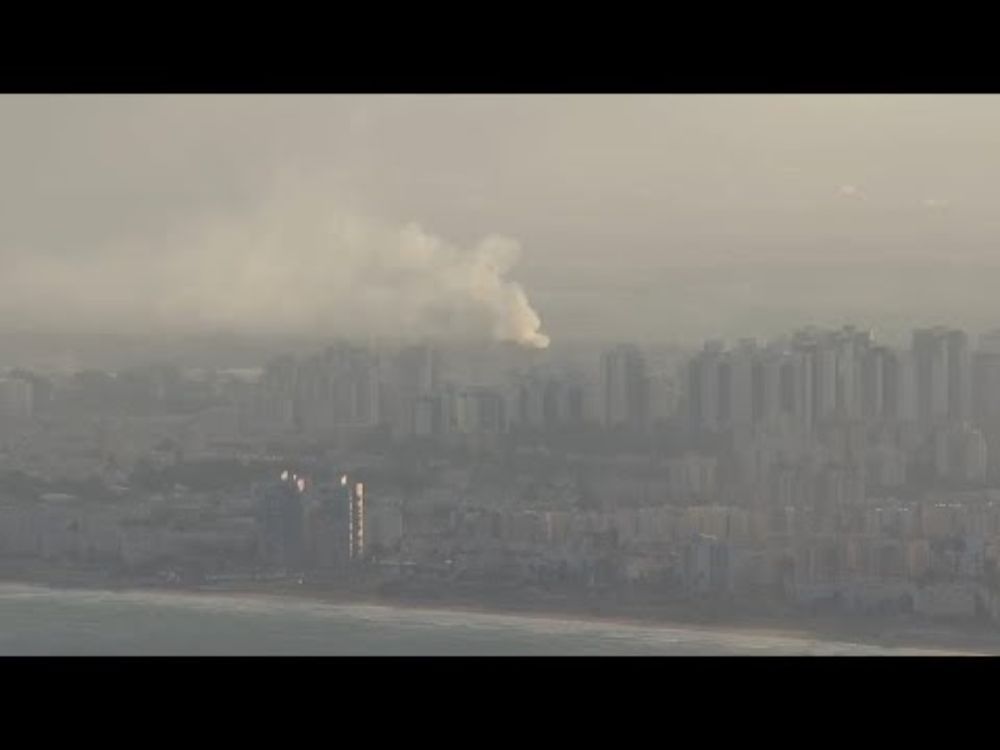 Smoke fills skyline in the direction of northern Istrael as Hezbollah targets israeli base near Haif