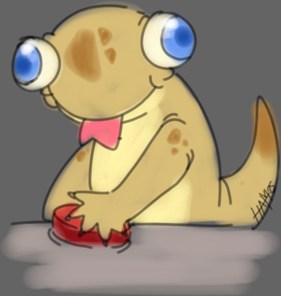 A gooby looking lizard hitting a button.