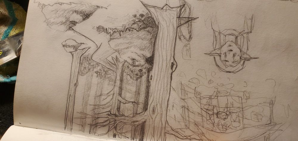 Accidentally upside down trees and path sketch.