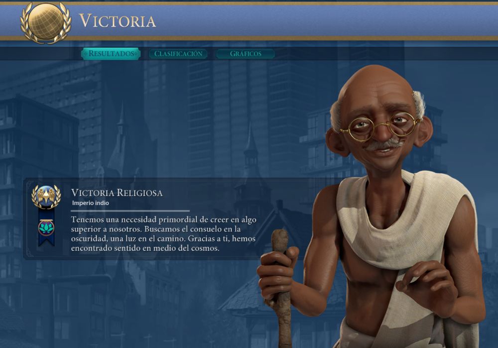 Captura de pantalla de la victoria religiosa en Civ VI con el Imperio Indio