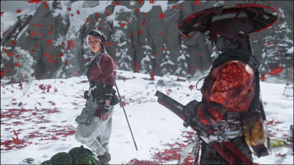 ghost of yotei
red leaves and snow 