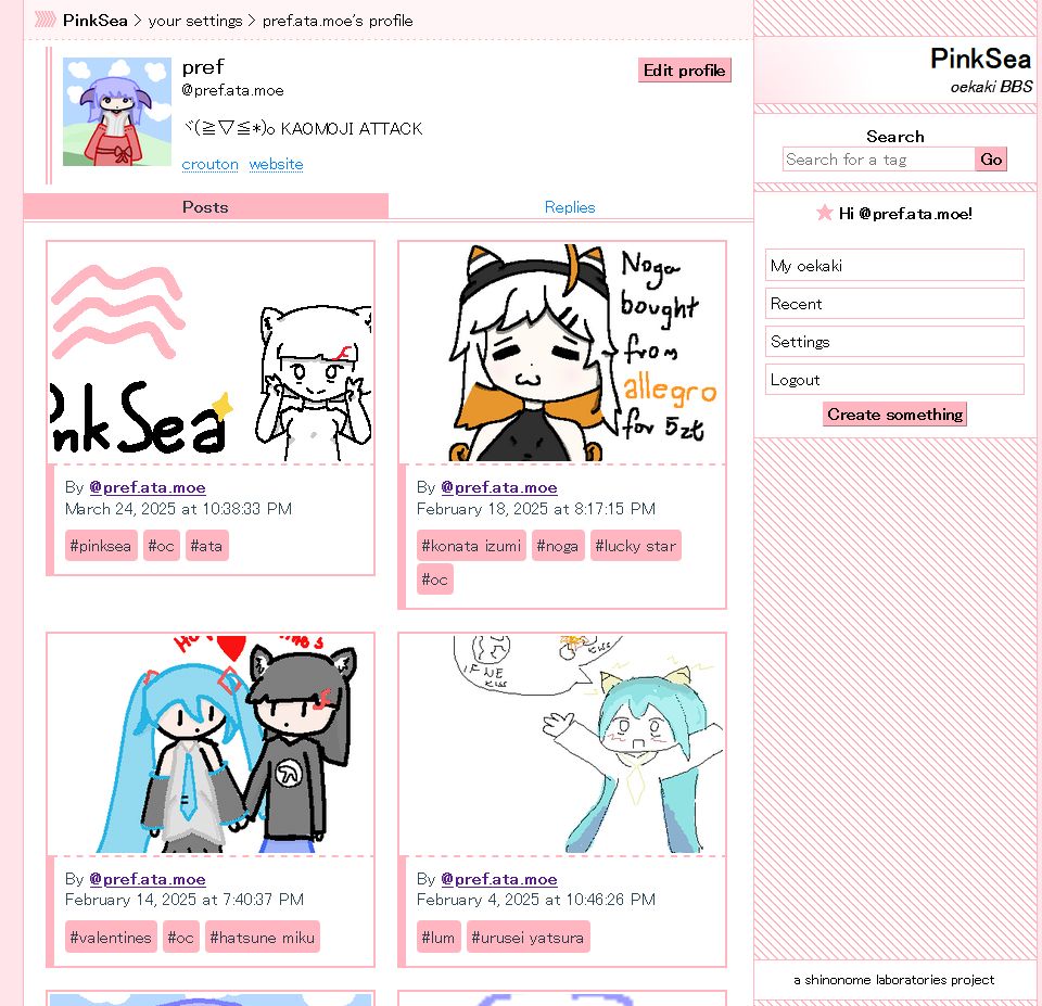 a screenshot showing the new profile page on PinkSea