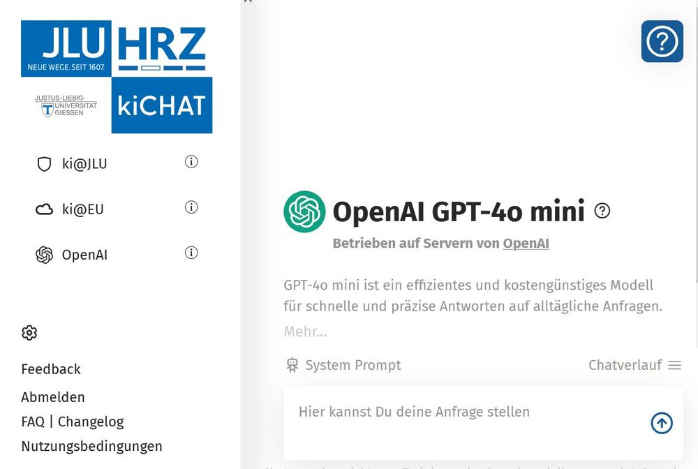 Screenshot der JLU kiChat-Oberfläche.