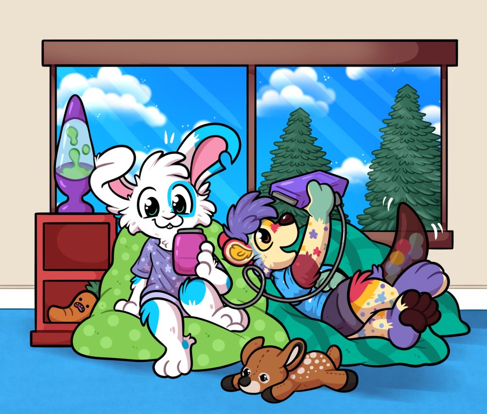 Alby and Fisher playing Gameboys.
