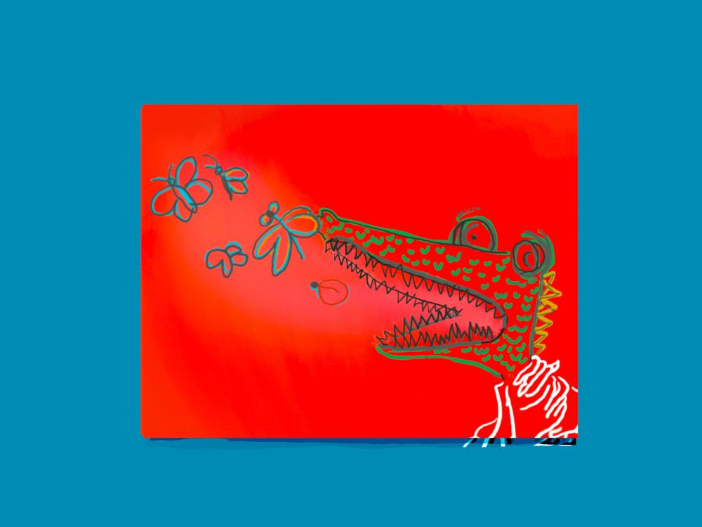 lizard person getting strangled and various bugs escaping