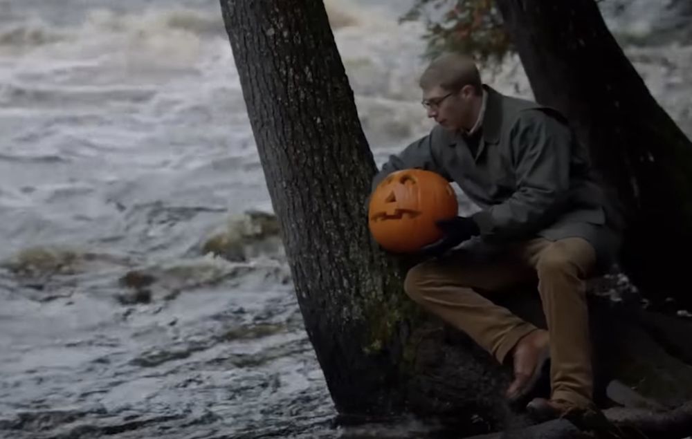 joe pera releases a pumpkin to a waterfall