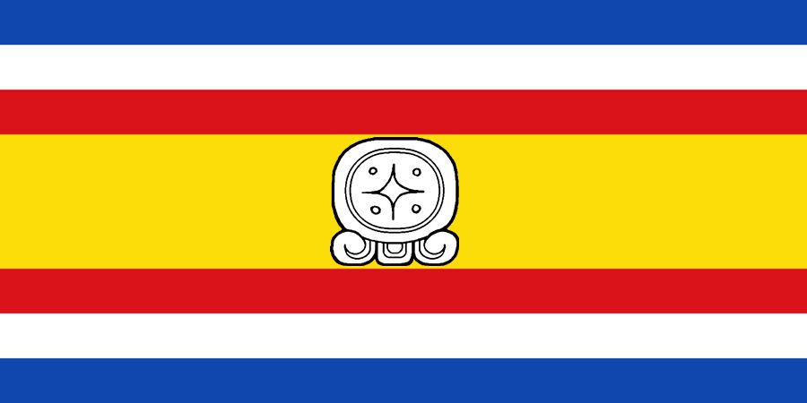 The 1858 Guatemalan national flag with the glyph Q'anil at the center, within the yellow stripe.

Source: https://www.deviantart.com/ramones1986/art/Do-It-Again-Flag-of-Mayan-speaking-Guatemala-897518556