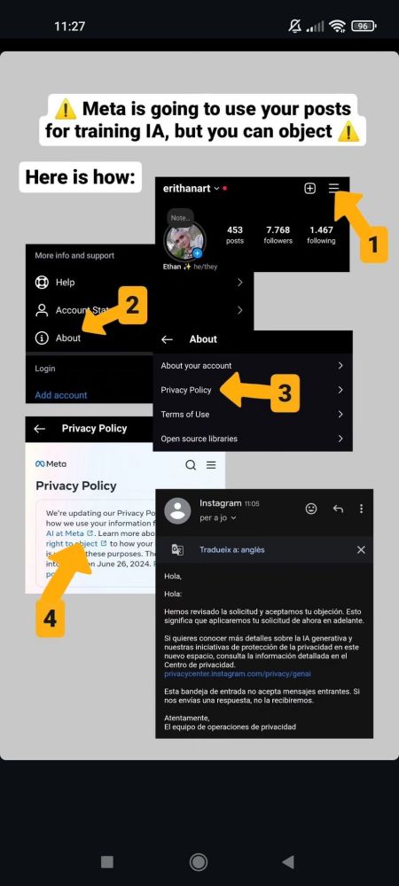 Modo de no consentir al uso de tu material de instagram para el entrenamiento de IAs
