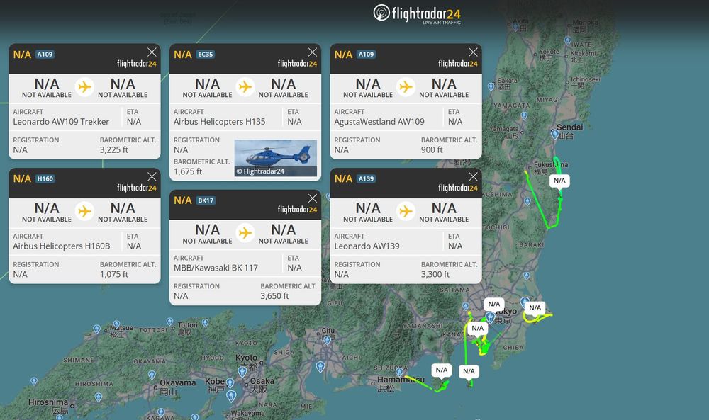 Helicopters up watching for any tsunami effects along Japan's east coast. So far, recorded wave heights have been only 40cm.
