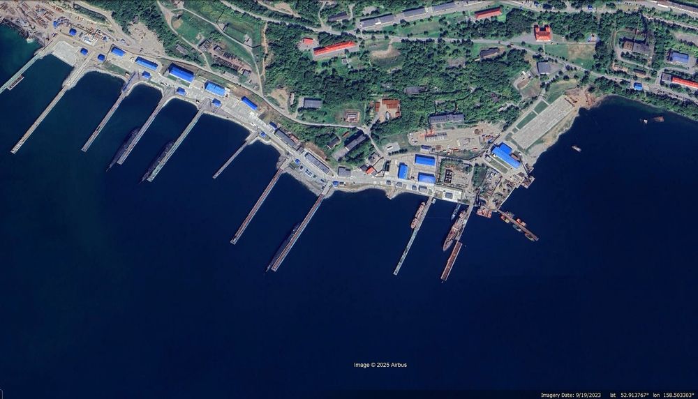 Google Earth (Airbus) image from September 19, 2023, of Rybachiy Sub Base