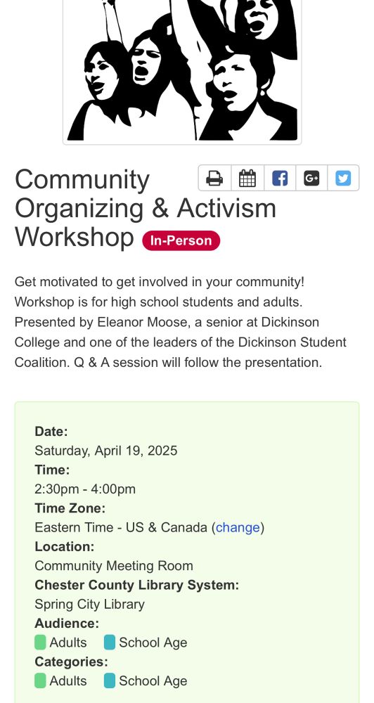 Activism Workshop
April 19
Spring City Public Library