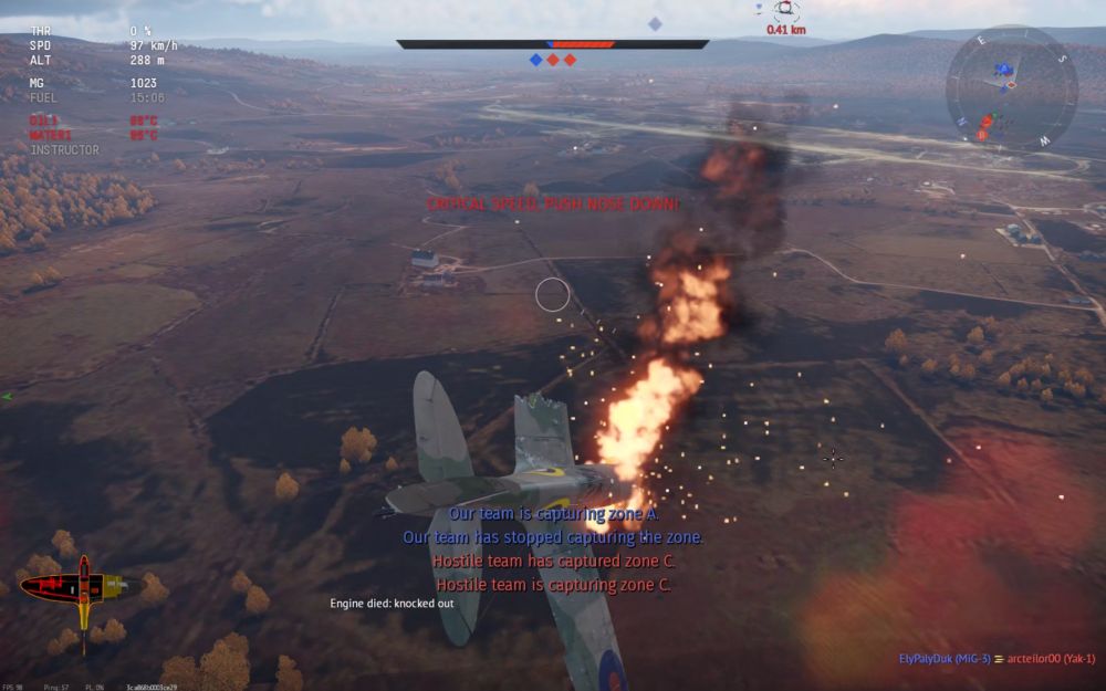 Plane in war thunder, on fire, missing a wing, going down, generally not doing too great